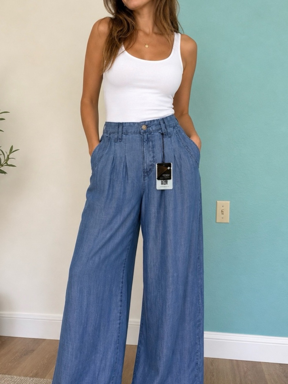 Hidden Wide Leg Trouser  Pants - Light Blue